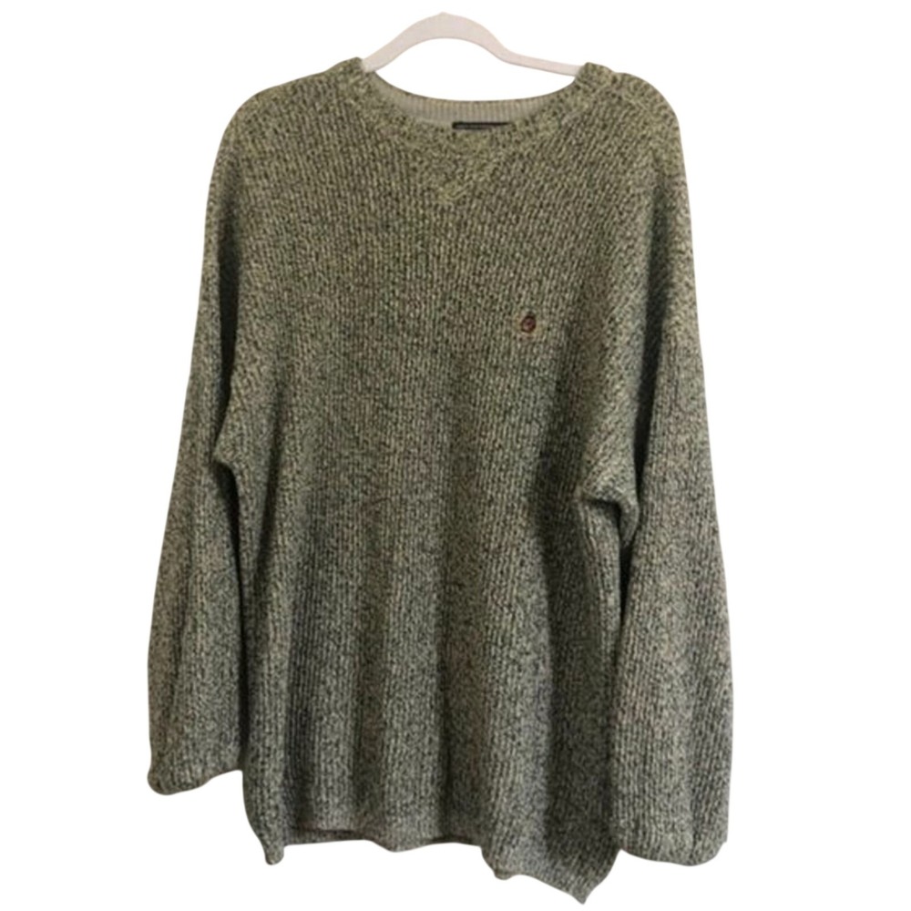 Tommy Hilfiger Men's Cable Knit Sweater Size L Marled Green Logo Y2K Fisherman